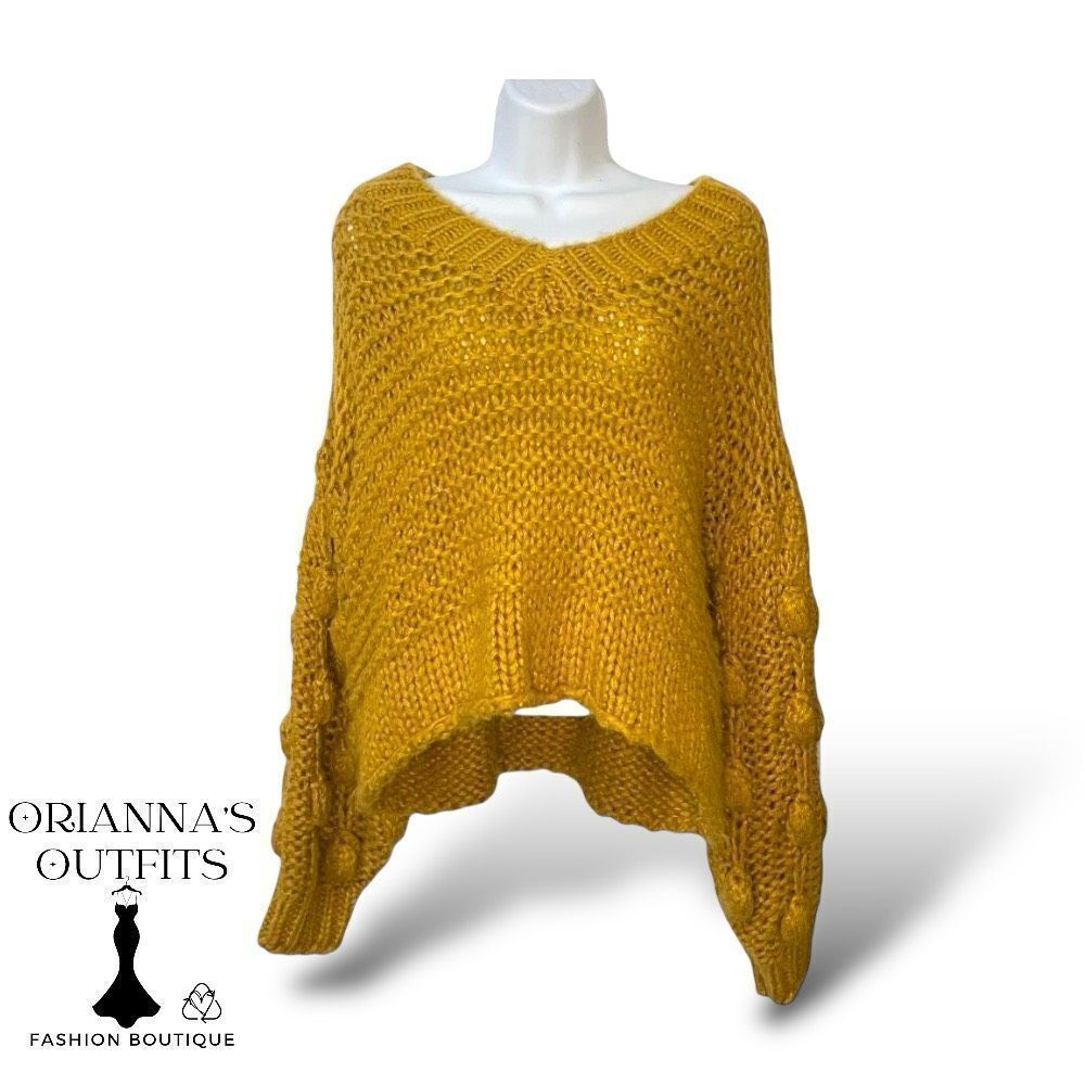 FAVLUX Boho Puff Sleeve Cropped Knit Sweater